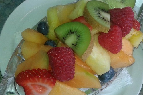 A fresh-cut fruit boat